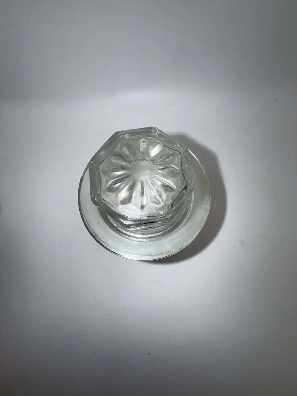 Vintage Small Clear Glass Apothecary Jar with Pressed Floral Lid